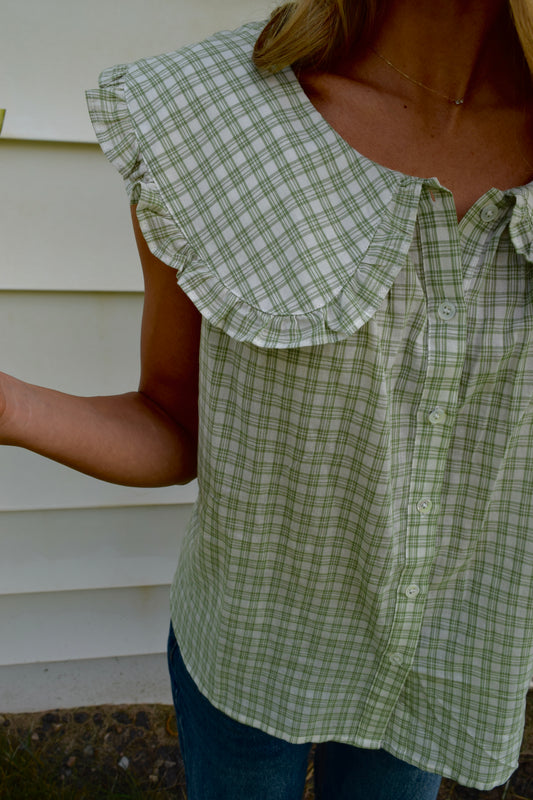 Honeydew Plaid Top