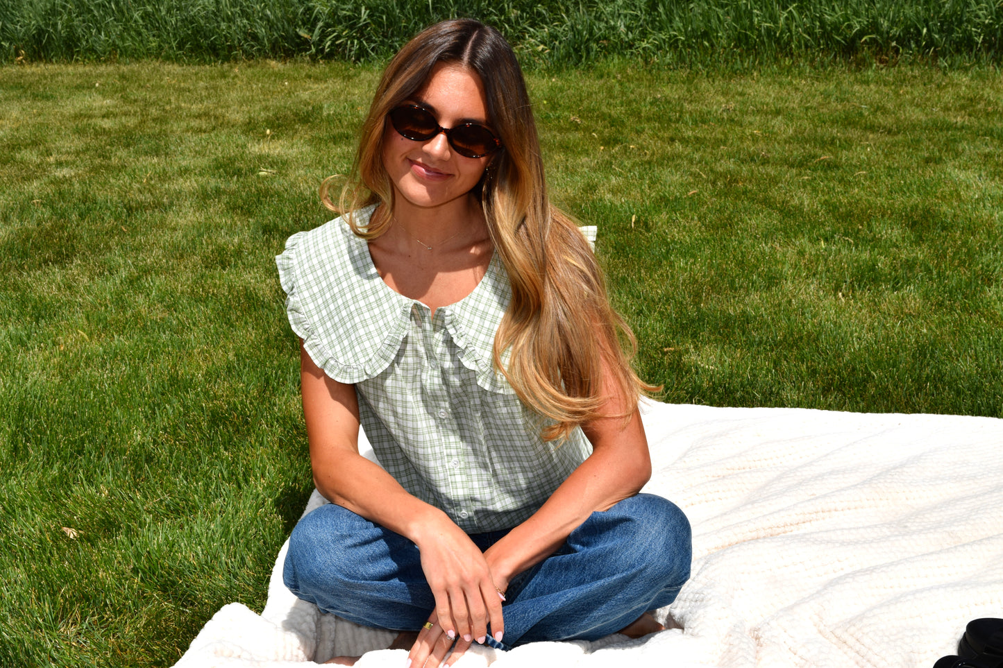 Honeydew Plaid Top