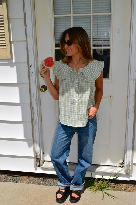 Honeydew Plaid Top