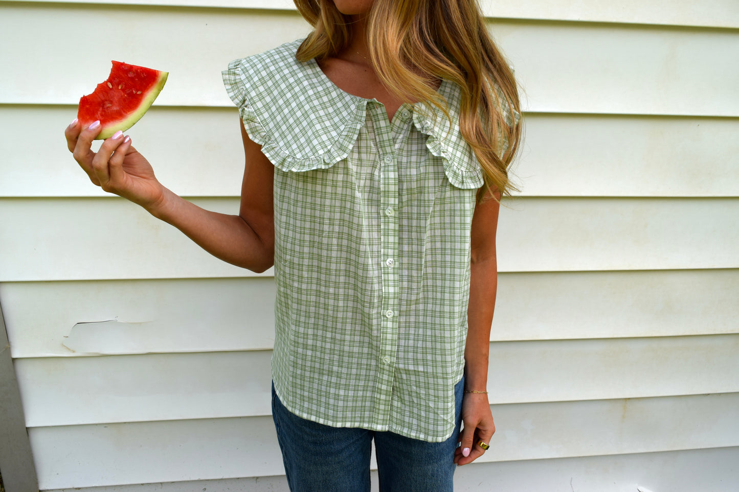 Honeydew Plaid Top