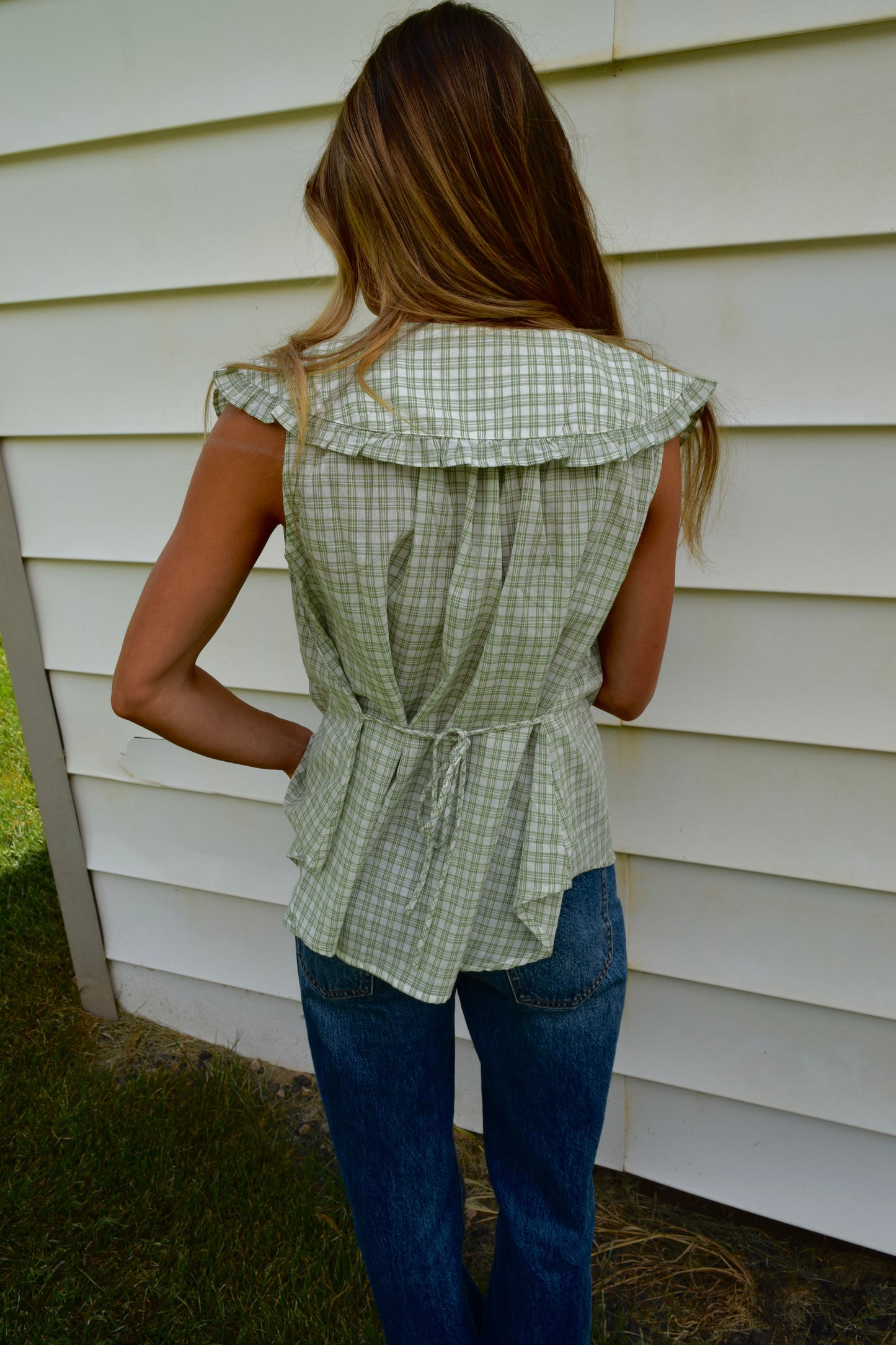 Honeydew Plaid Top