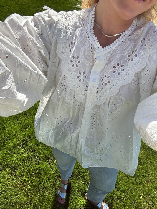 Coastal Cotton Eyelet Blouse