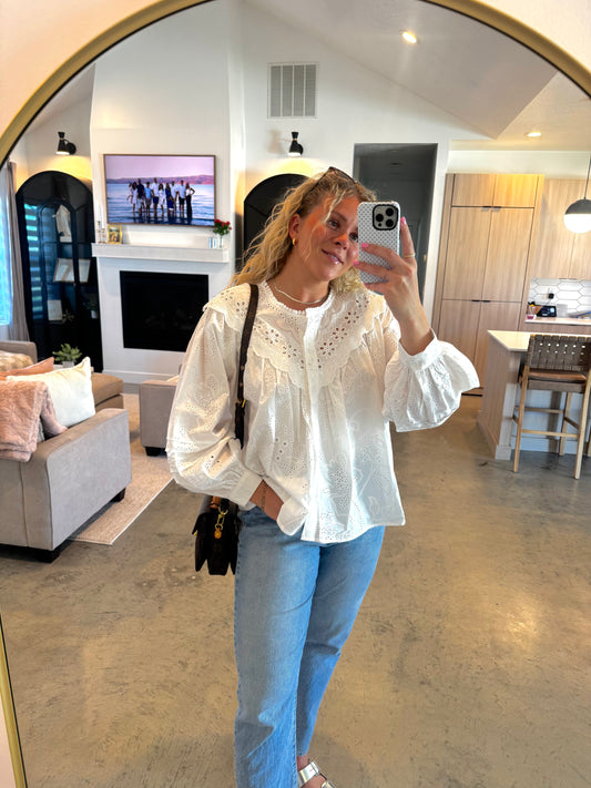 Coastal Cotton Eyelet Blouse